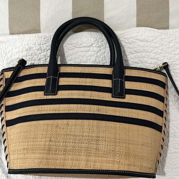 Tory Burch Mini Straw Tote with Leather Strap - Picture 5 of 15